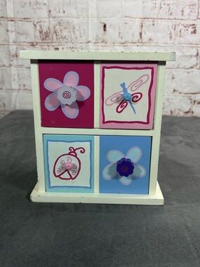 Decorative Pink & Blue Wooden 4-Drawer Accent Organizer